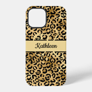 Monogram Name Black Gold Leopard Print Cheetah iPhone 12 Pro Case