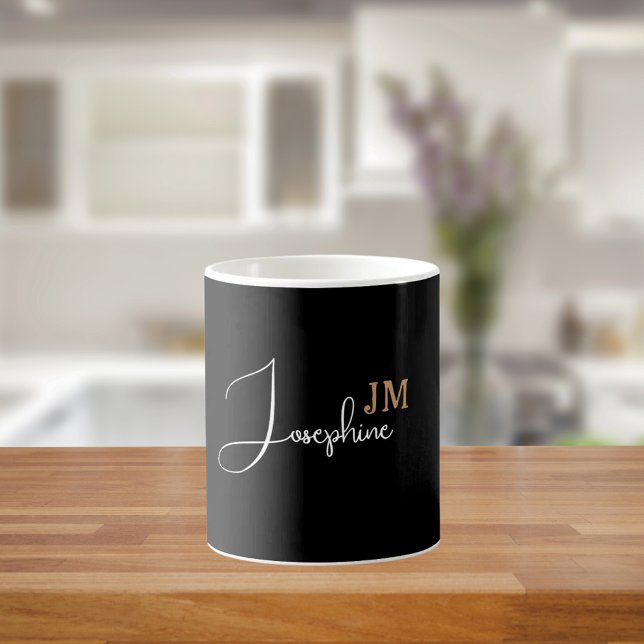 Monogram name black gold modern coffee mug (Creator Uploaded)