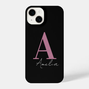 Monogram Name Black Pink iPhone 14 Case