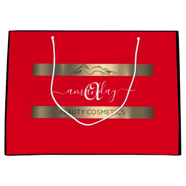 Monogram Name Black Red Body CareGold Luxury Shop  Large Gift Bag (Front)