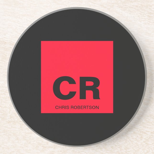 Monogram Name Black Red Create Custom Gift Coaster (Front)