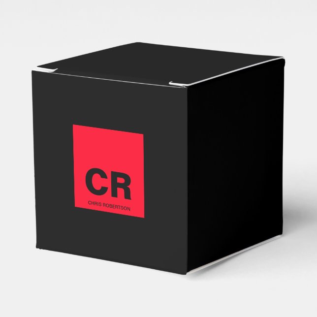 Monogram Name Black Red Create Custom Gift Favour Box (Front Side)