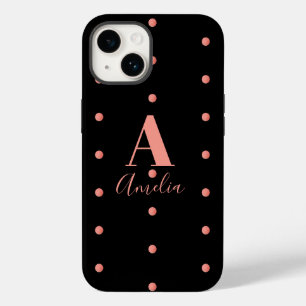 Monogram Name Black Rose Gold Polka Dots Case-Mate iPhone 14 Case