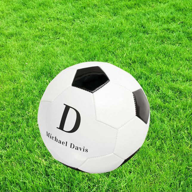Monogram name black soccer ball (Creator Uploaded)
