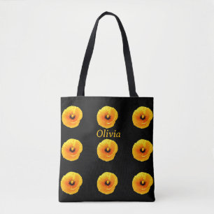 Monogram Name Black Yellow Floral Patterns Wedding Tote Bag