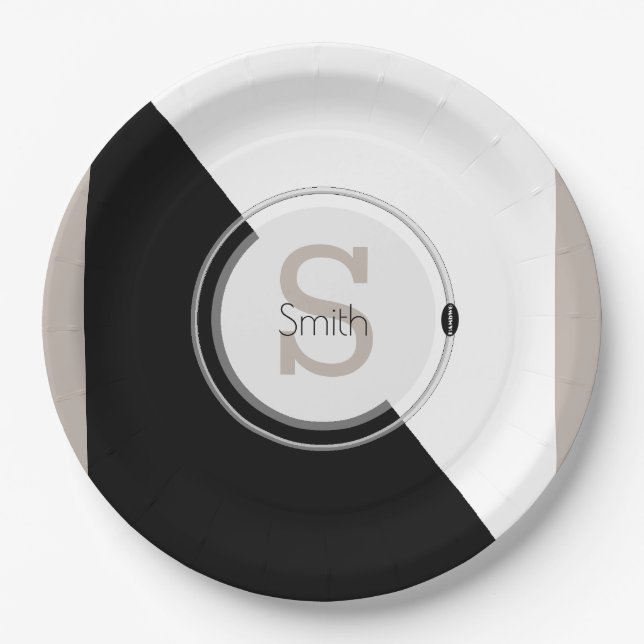 Monogram & Name Block Graphic Disposable Plate (Front)