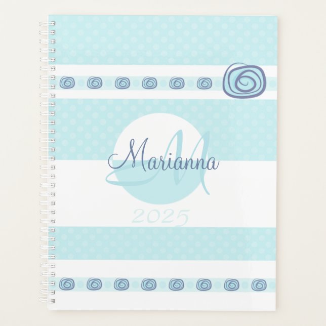 Monogram Name Blue 2025 Modern Planner (Front)