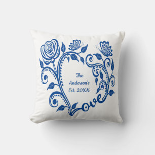 Monogram Name Blue Butterflies Flowers Love Heart Cushion