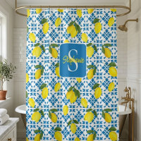 Monogram Name Blue French Tile Lemon Pattern
