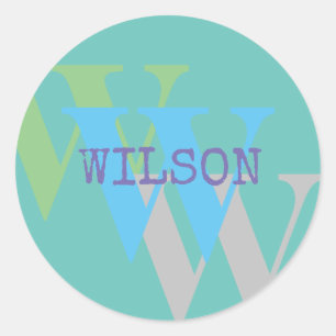 Monogram name blue gray GREEN stylish gift Classic Round Sticker