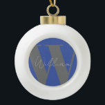 Monogram name blue gray stylish modern gift design ceramic ball christmas ornament<br><div class="desc">Monogram name blue gray stylish modern gift design minimal Christmas ornament for dad husband brother or boyfriend Add a sleek, personalized touch to your Christmas tree with this modern ceramic ball ornament featuring a custom monogram and name. Designed in elegant shades of blue and gray, it’s perfect for a neutral...</div>