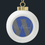 Monogram name blue gray stylish modern gift design ceramic ball christmas ornament<br><div class="desc">Monogram name blue gray stylish modern gift design minimal Christmas ornament for dad husband brother or boyfriend Add a sleek, personalized touch to your Christmas tree with this modern ceramic ball ornament featuring a custom monogram and name. Designed in elegant shades of blue and gray, it’s perfect for a neutral...</div>
