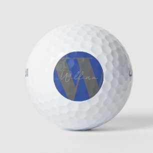 Monogram name blue gray stylish modern golf balls