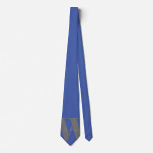 Monogram name blue gray stylish modern tie