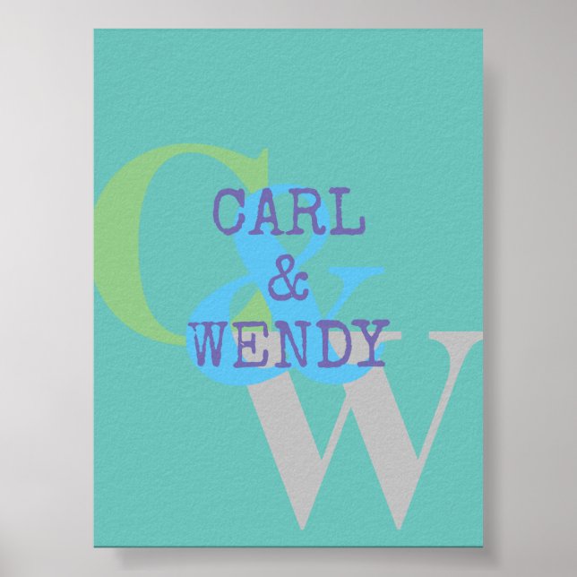 Monogram name blue grey GREEN stylish gift Poster (Front)