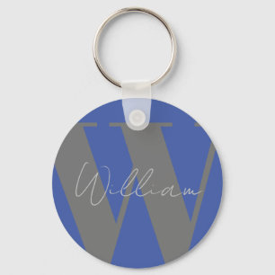 Monogram name blue grey stylish modern gift design key ring