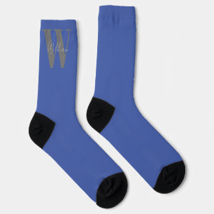 Monogram name blue grey stylish modern socks