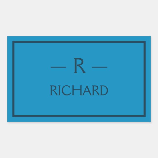 Monogram Name Blue Modern Minimalist Rectangular Sticker (Front)
