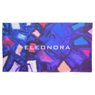 Monogram name blue navy colourful abstract bold  pillowcase