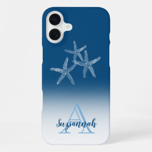 Monogram Name Blue Ombre Tropical Starfish iPhone 16 Plus Case