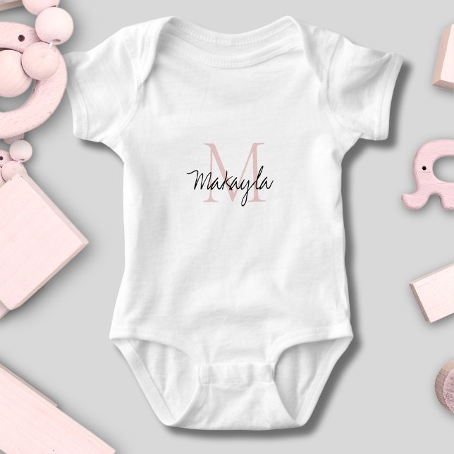 Monogram Name Blush Pink Script  Baby Bodysuit (Creator Uploaded)