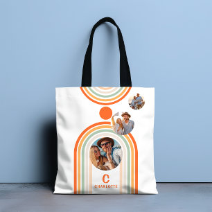 Monogram Name Boho Arch Multi Photo Trendy Girly Tote Bag