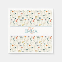 Monogram Name Boho Wildflower Pattern Orange Teal