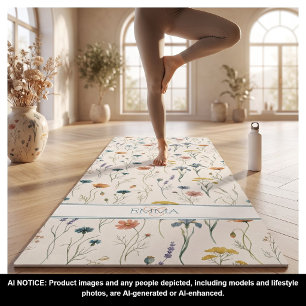 Monogram Name Boho Wildflower Pattern Orange Teal Yoga Mat