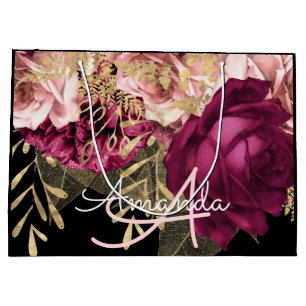 Monogram Name Bridal Wedding Favour Marsala Pink Large Gift Bag
