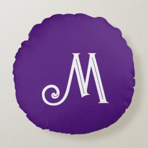 Monogram Name Bright Purple Round Cushion