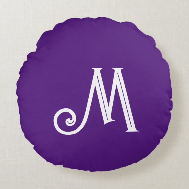 Monogram Name Bright Purple Round Cushion (Front)