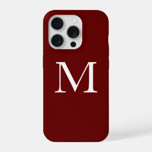 Monogram Name Burgundy Red Maroon White Elegant iPhone 15 Pro Case