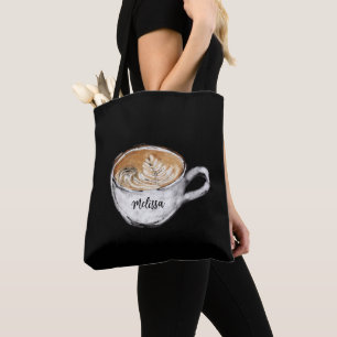 Monogram Name Cappuccino Black Tote Bag