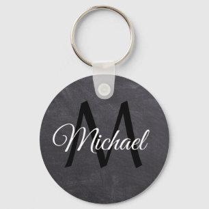 Monogram name, chalkboard, black and white text key ring