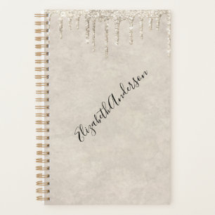 Monogram Name Champagne Dripping Glitter Trendy Planner