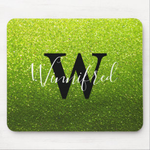 Monogram Name Chartreuse Ombre Glitter Sparkles Mouse Pad