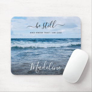 Monogram Name Christian Quote Beach Photo Mouse Pad