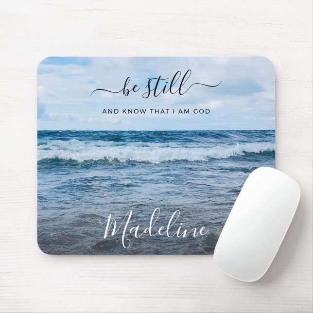 Monogram Name Christian Quote Beach Photo Mouse Pad (With Mouse)