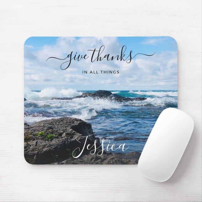 Monogram Name Christian Quote Beach Photo Mouse Pad (With Mouse)
