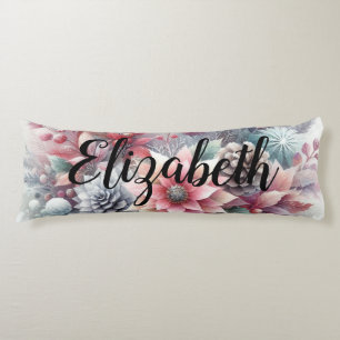 Monogram name Christmas floral pastel watercolor Body Cushion