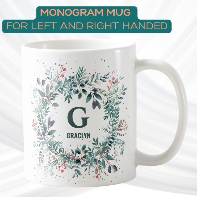 Monogram  Name Christmas Greenery   Coffee Mug (Creator Uploaded)