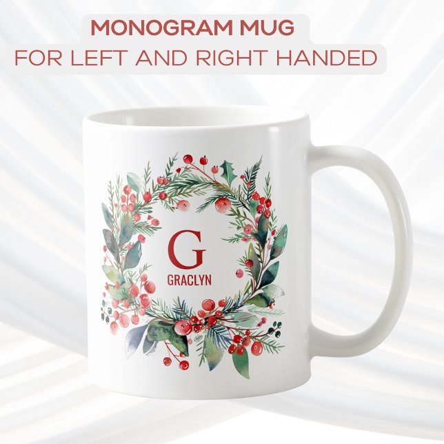 Monogram  Name Christmas Greenery   Coffee Mug (Creator Uploaded)