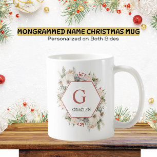 Monogram & Name Christmas Greenery   Coffee Mug