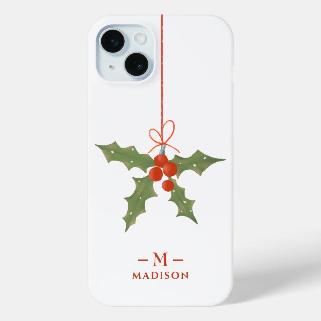 Monogram Name Christmas Holly Winter Floral Case-Mate iPhone Case (Back)