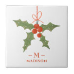Monogram Name Christmas Holly Winter Floral Ceramic Tile<br><div class="desc">Monogram Name Christmas Holly Winter Floral Decorative Tiles features a holly decoration in red and green with your personalised name and monogram in elegant red script below. Personalise by editing the text in the text boxes provided. Perfect for birthday, Christmas gifts, best friends and more. Designed by ©Evco Studio www.zazzle.com/store/evcostudio...</div>