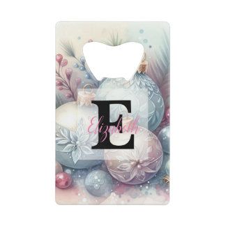 Monogram name Christmas tree ornaments watercolor