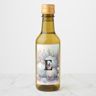 Monogram name Christmas tree ornaments watercolor Wine Label