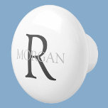 Monogram & Name, Classic White with Grey Text Ceramic Knob<br><div class="desc">Personalise with your Monogram and Name In Grey Text. This simple Classic White Design can also be used to promote your Company Name.</div>