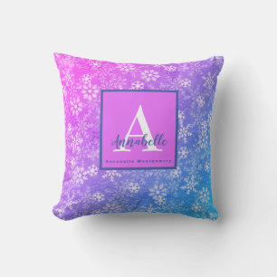 Monogram/Name Colorful Snowflake Pink Purple Blue Cushion