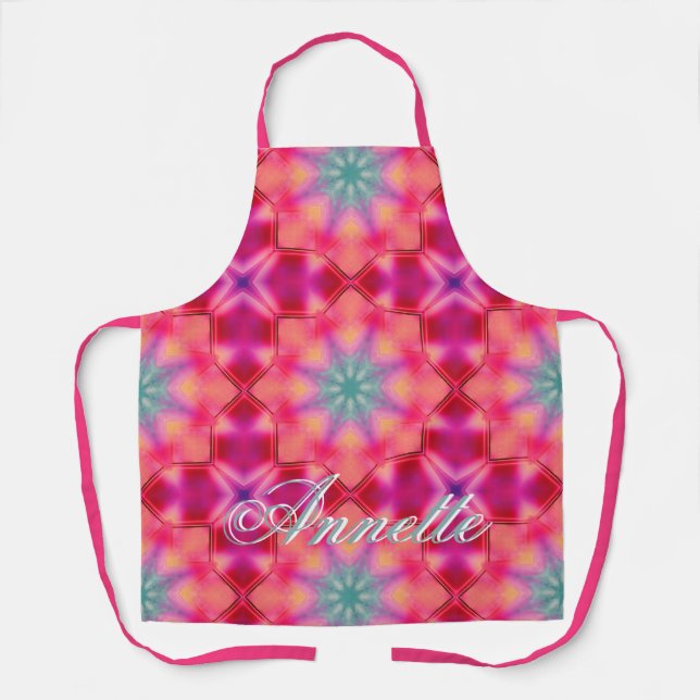 Monogram Name Colourful Blue Star Pattern | Apron (Front)
